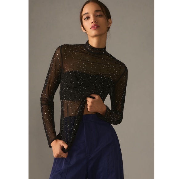 NWT Anthropologie Eva Franco Long Sleeve Sheer Sparkle Top - Picture 1 of 3
